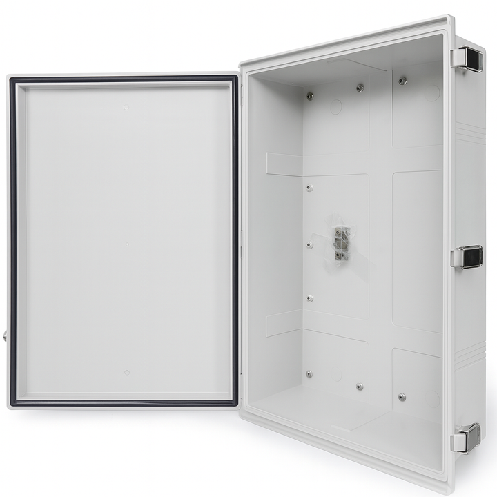 SaunaLife weatherproof electrical enclosure for sauna with hinged door and secure locking latches