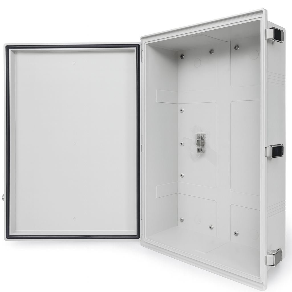SaunaLife weatherproof electrical enclosure for sauna with secure locking mechanism and spacious interior