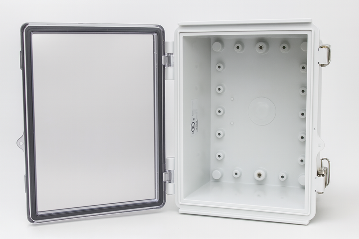 SaunaLife sauna control panel enclosure accessory with clear hinged cover and durable white casing