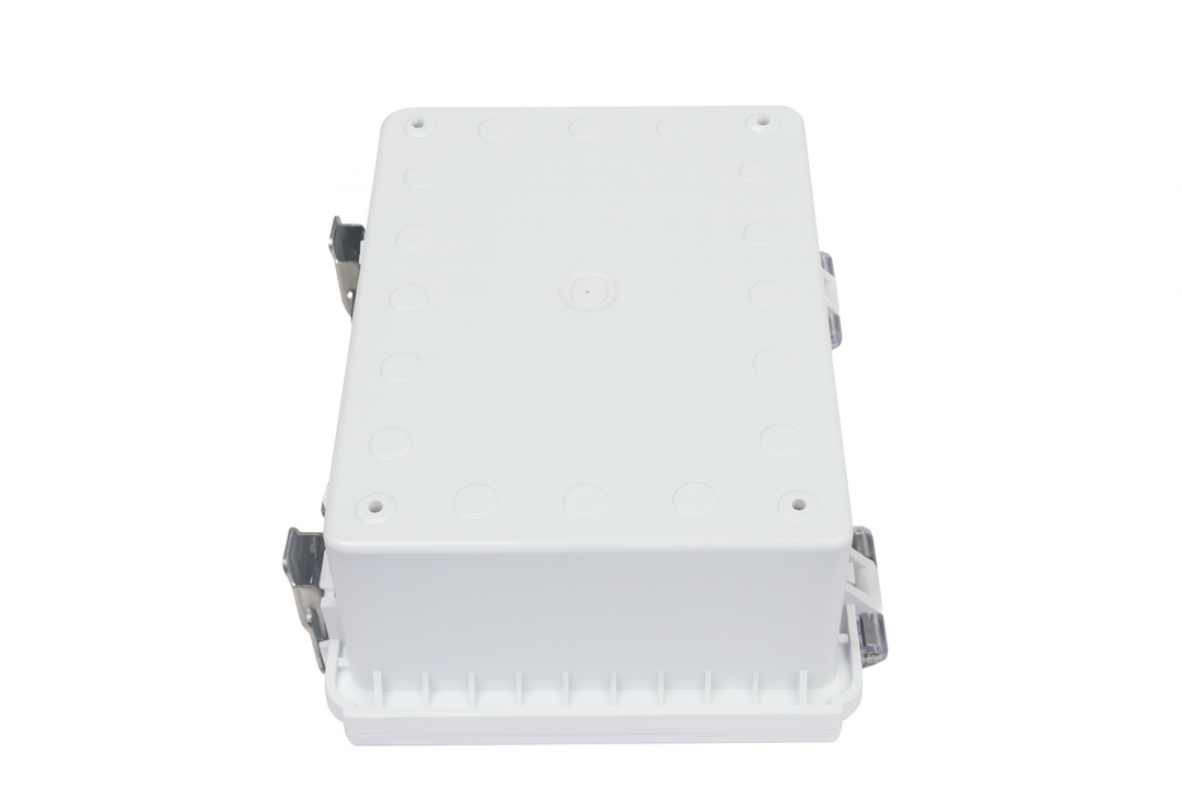 SaunaLife sauna control panel enclosure in white with secure latches for protecting sauna controls