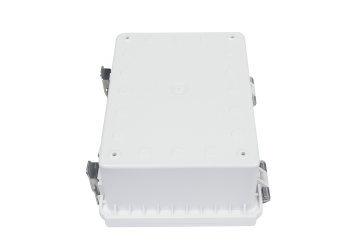 SaunaLife sauna control panel enclosure in white with secure latches for protecting sauna controls