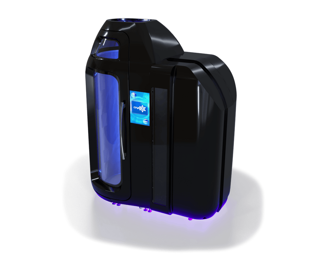 Vacuactivus whole-body cryotherapy chamber with sleek design and glowing accents for advanced cold therapy