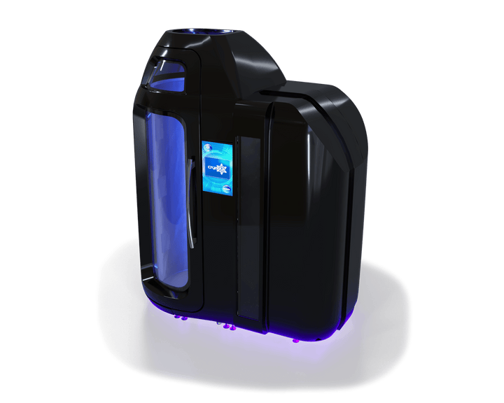 Vacuactivus whole-body cryotherapy chamber with sleek design and glowing accents for advanced cold therapy