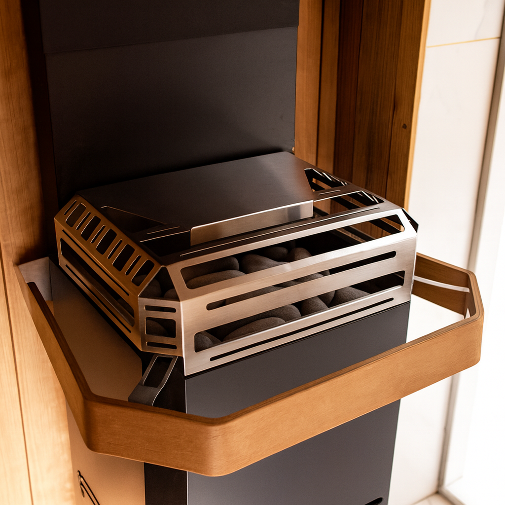 Saunum WiFi sauna heater package with modern design and stone holder for optimal heating