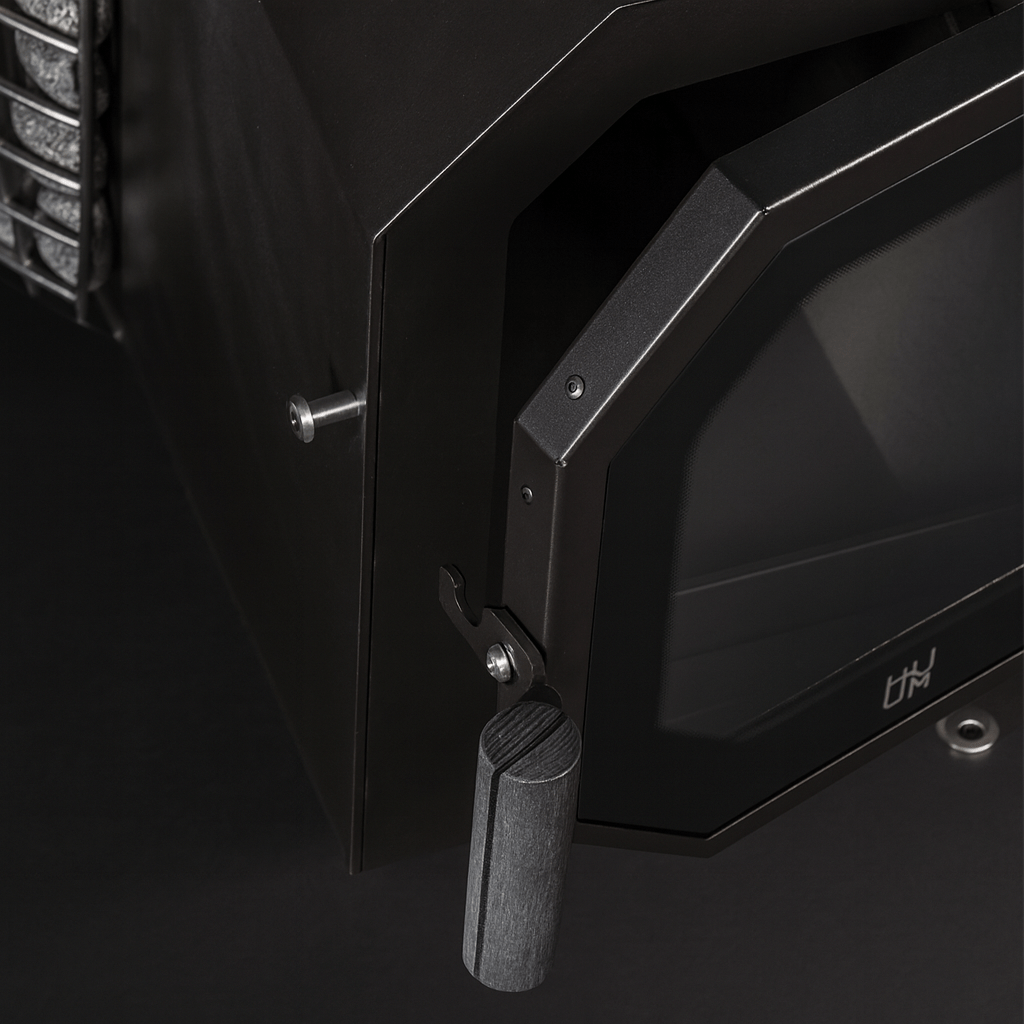 HUUM wood burning sauna stove with a glass door and sleek design for efficient heating