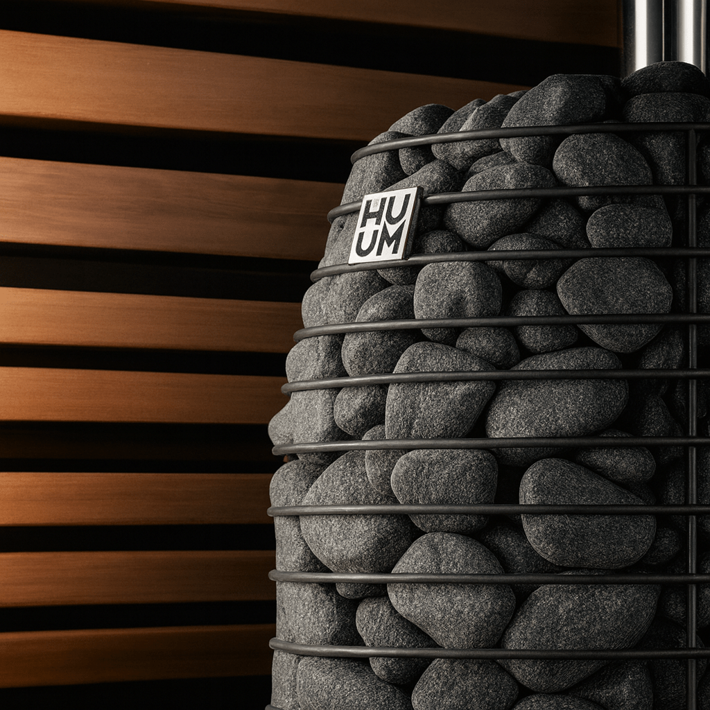 HUUM wood burning sauna stove with sauna stones for an authentic sauna experience