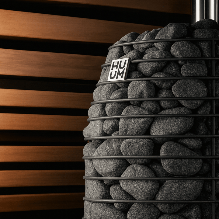 HUUM wood burning sauna stove with sauna stones for an authentic sauna experience